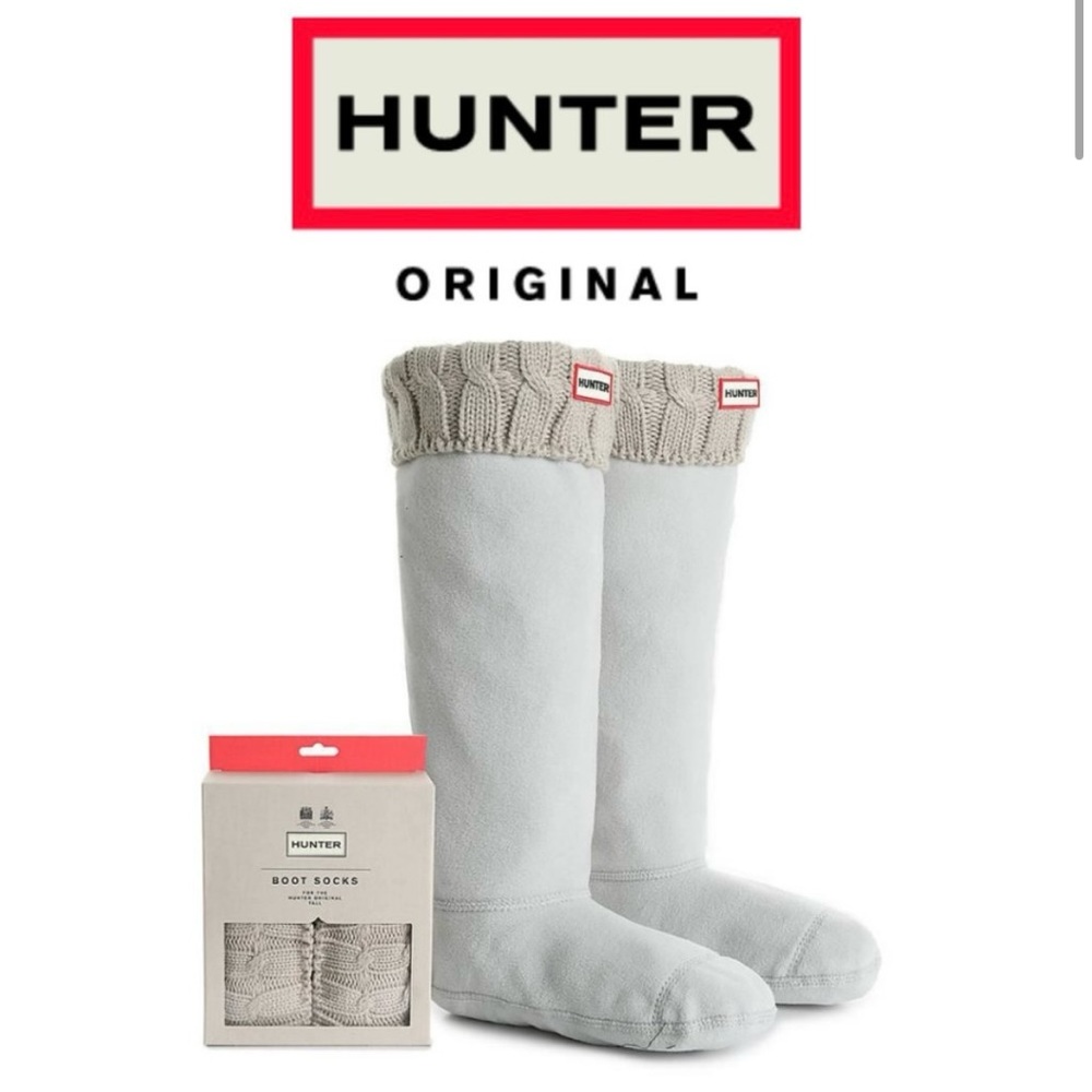 HUNTER Tall Cable Knit Cuff Welly Boots Socks, Greige XL